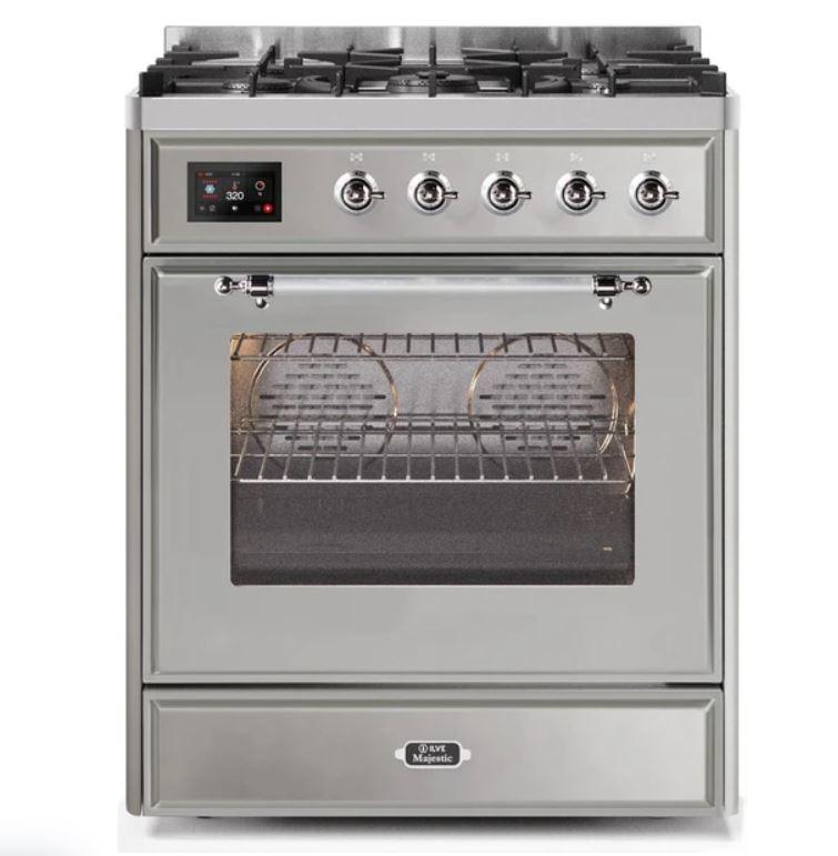 ILVE 30" Majestic II Series Gas Burner and Electric Oven Range with 5 Sealed Burners (UM30DNE3) - Stainless Steel with Chrome Trim