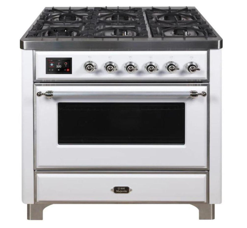 ILVE - Majestic II Series - 36 Inch Dual Fuel Freestanding Range Gas/Propane (UM09FDNS3) - White Chrome Trim