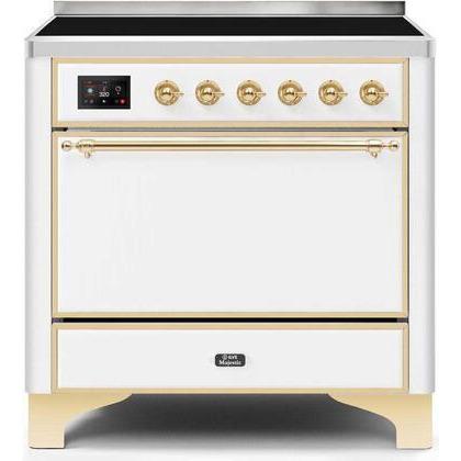 ILVE - Majestic II Series - 36 Inch Electric Freestanding Range (UMI09QNS3) - White with Brass Trim
