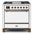 ILVE 36 Inch Majestic II Series Natural/ Propane Gas Burner and Electric Oven Range with 6 Sealed Burners (UM09FDQNS3) - White with Bronze Trim
