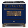 ILVE 36" Majestic II Series Dual Fuel Gas Range with 6 Burners with 3.5 cu. ft. Oven Capacity TFT Oven Control Display (UM096DNS) - Midnight Blue with Bronze Trim