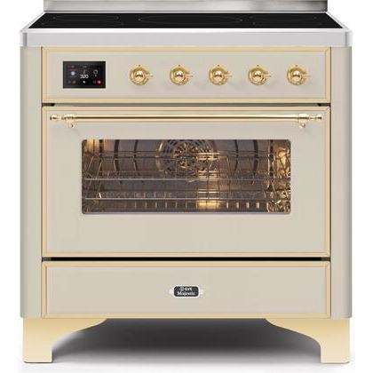ILVE 36" Majestic II Series Electric Induction and Electric Oven Range with 5 Elements (UMI09NS3) - Antique White with Brass Trim