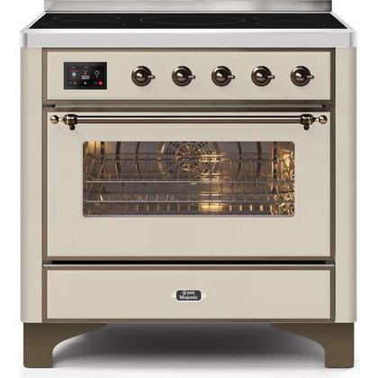 ILVE 36" Majestic II Series Electric Induction and Electric Oven Range with 5 Elements (UMI09NS3) - Antique White with Bronze Trim