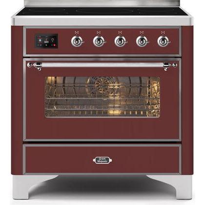 ILVE 36" Majestic II Series Electric Induction and Electric Oven Range with 5 Elements (UMI09NS3) - Burgundy with Chrome Trim