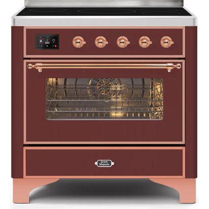 ILVE 36" Majestic II Series Electric Induction and Electric Oven Range with 5 Elements (UMI09NS3) - Burgundy with Copper Trim