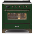 ILVE 36" Majestic II Series Electric Induction and Electric Oven Range with 5 Elements (UMI09NS3) - Emerald Green with Bronze Trim