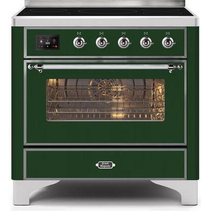 ILVE 36" Majestic II Series Electric Induction and Electric Oven Range with 5 Elements (UMI09NS3) - Emerald Green with Chrome Trim
