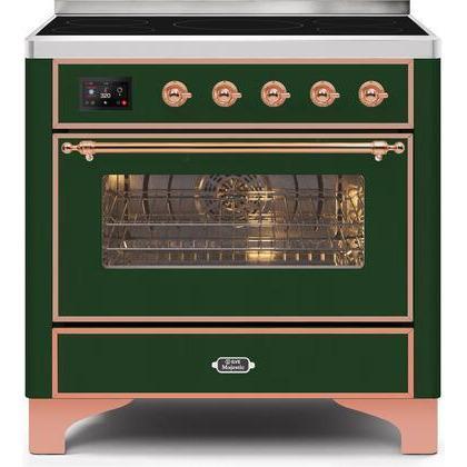 ILVE 36" Majestic II Series Electric Induction and Electric Oven Range with 5 Elements (UMI09NS3) - Emerald Green with Copper Trim