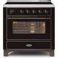 ILVE 36" Majestic II Series Electric Induction and Electric Oven Range with 5 Elements (UMI09NS3) - Glossy Black with Bronze Trim