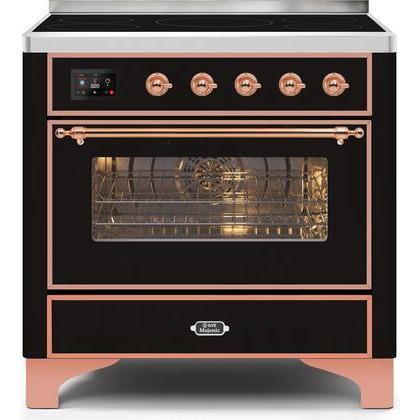 ILVE 36" Majestic II Series Electric Induction and Electric Oven Range with 5 Elements (UMI09NS3) - Glossy Black with Copper Trim