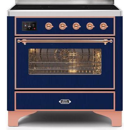 ILVE 36" Majestic II Series Electric Induction and Electric Oven Range with 5 Elements (UMI09NS3) - Midnight Blue with Copper Trim