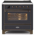 ILVE 36" Majestic II Series Electric Induction and Electric Oven Range with 5 Elements (UMI09NS3) - Matte Graphite with Bronze Trim