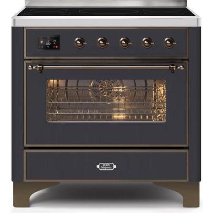 ILVE 36" Majestic II Series Electric Induction and Electric Oven Range with 5 Elements (UMI09NS3) - Matte Graphite with Bronze Trim