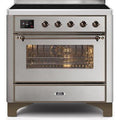 ILVE 36" Majestic II Series Electric Induction and Electric Oven Range with 5 Elements (UMI09NS3) - Stainless Steel with Bronze Trim