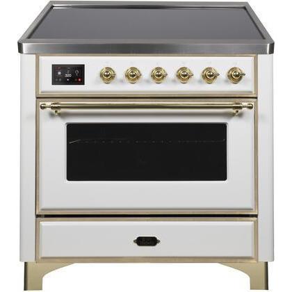 ILVE 36" Majestic II Series Electric Induction and Electric Oven Range with 5 Elements (UMI09NS3) - White with Brass Trim