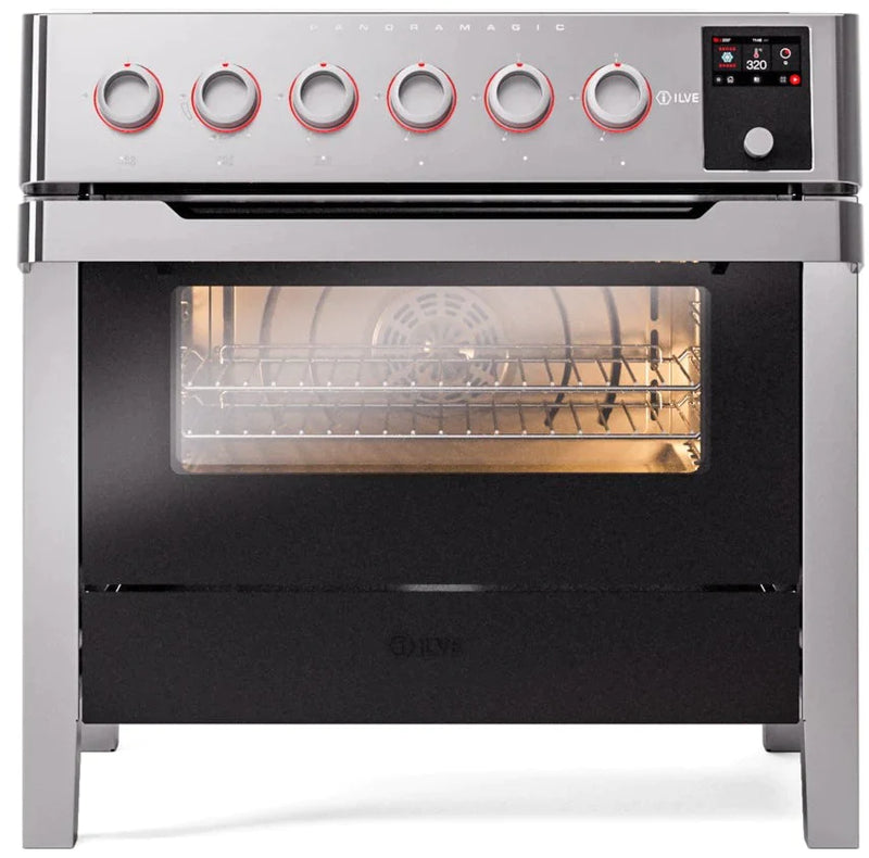 ILVE 36"Panoramagic Series Freestanding Electric Double Oven Range with 5 Elements, Triple Glass Cool Door, Convection Oven, TFT - UPMI09S3SSS