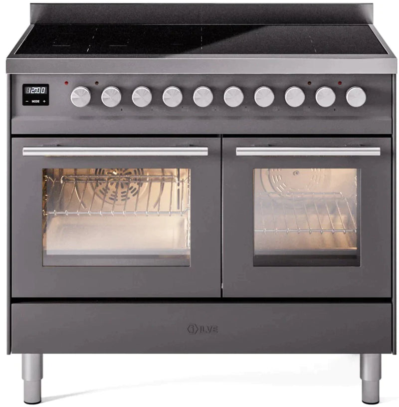 ILVE 40" Professional Plus II Series Freestanding Electric Double Oven Range with 5 Elements, Triple Glass Cool Door, Convection Oven, TFT Oven Control Display and Child Lock