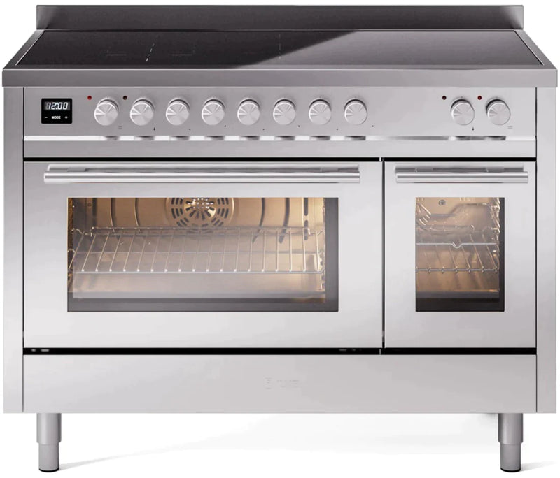 ILVE 48" Professional Plus II Series Freestanding Electric Double Oven Range with 8 Elements, Triple Glass Cool Door, Convection Oven, TFT Oven Control Display and Child Lock 