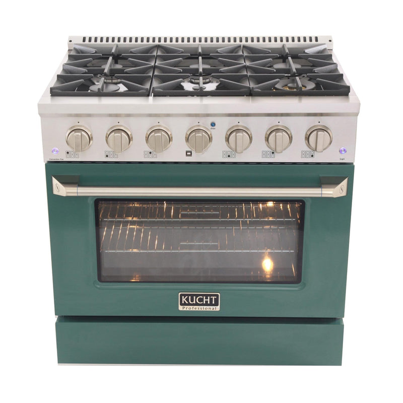 Kucht 36-Inch 5.2 Cu. Ft. Gas Range - Sealed Burners and Convection Oven in Green (KNG361-G)