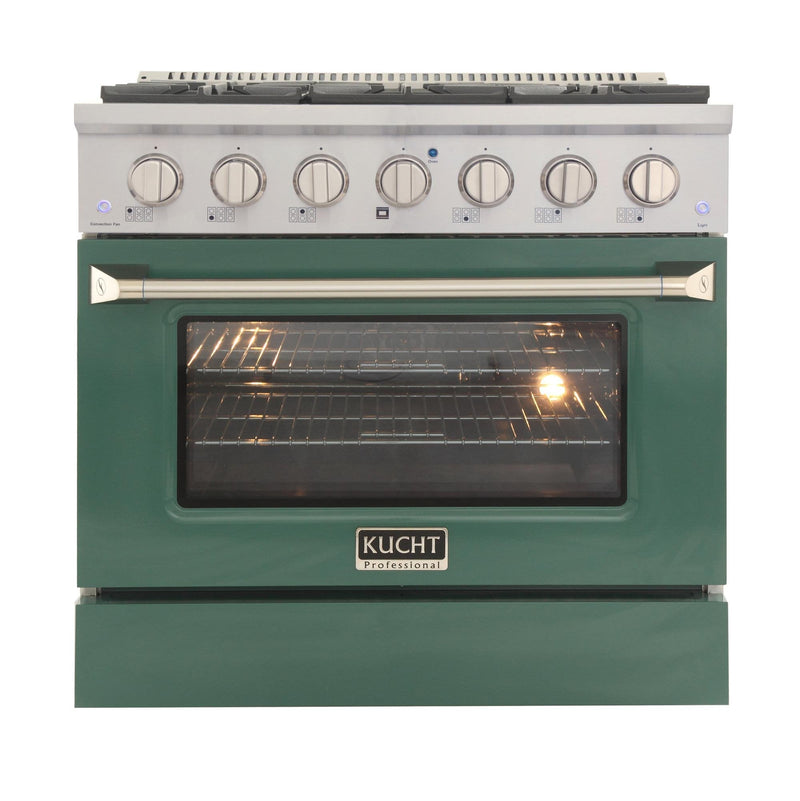 Kucht 36-Inch 5.2 Cu. Ft. Gas Range - Sealed Burners and Convection Oven in Green (KNG361-G)