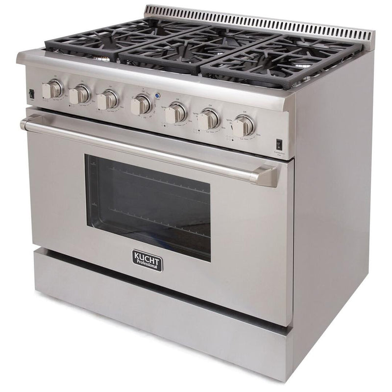 Kucht 36-Inch 5.2 Cu. Ft. Gas Range - Sealed Burners and Convection Oven - Stainless Steel with Colored Options (KRG3618U)