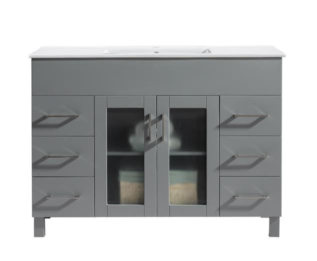 Laviva Nova 48" Grey Bathroom Vanity with White Ceramic Basin Countertop 31321529-48G-CB