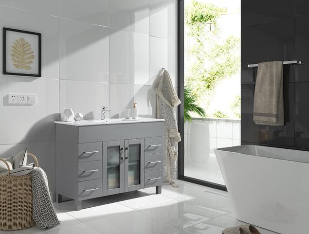Laviva Nova 48" Grey Bathroom Vanity with White Ceramic Basin Countertop 31321529-48G-CB
