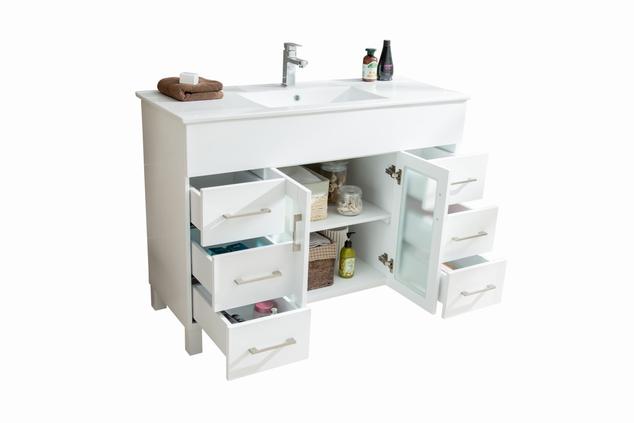 Laviva Nova 48" White Bathroom Vanity with White Ceramic Basin Countertop 31321529-48W-CB