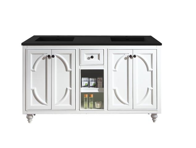 Laviva Odyssey 60" White Double Sink Bathroom Vanity with Matte Black VIVA Stone Solid Surface Countertop 313613-60W-MB