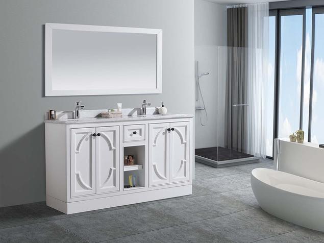 Laviva Odyssey 60" White Double Sink Bathroom Vanity with White Stripes Marble Countertop 313613-60W-WS