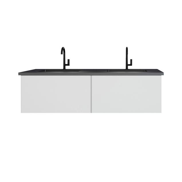 Laviva Vitri 60" Cloud White Double Sink Bathroom Vanity with VIVA Stone Matte Black Solid Surface Countertop 313VTR-60DCW-MB