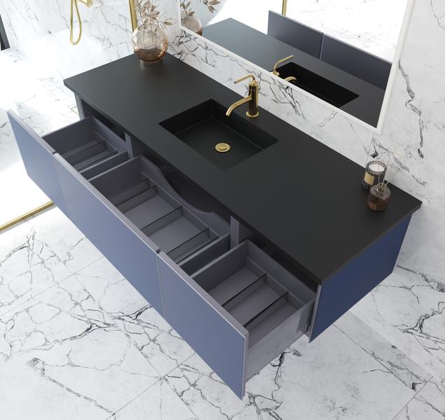 Laviva Vitri 66" Nautical Blue Single Sink Bathroom Vanity with VIVA Stone Matte Black Solid Surface Countertop 313VTR-66NB-MB