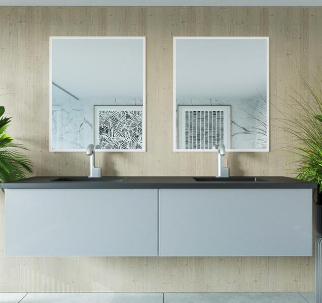 Laviva Vitri 72" Fossil Grey Double Sink Bathroom Vanity with VIVA Stone Matte Black Solid Surface Countertop 313VTR-72DFG-MB