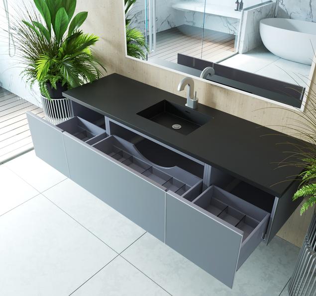Laviva Vitri 72" Fossil Grey Single Sink Bathroom Vanity with VIVA Stone Matte Black Solid Surface Countertop 313VTR-72CFG-MB