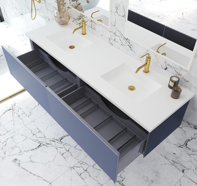 Laviva Vitri 72" Nautical Blue Double Sink Bathroom Vanity with VIVA Stone Matte White Solid Surface Countertop 313VTR-72DNB-MW
