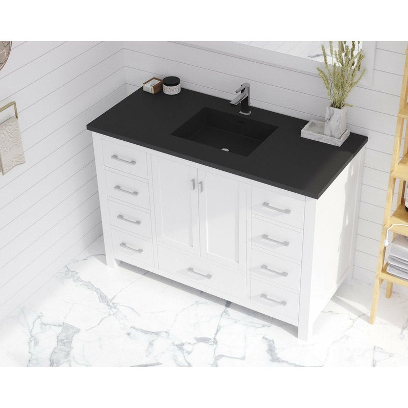 Laviva Wilson 48" White Bathroom Vanity with Matte Black VIVA Stone Solid Surface Countertop 313ANG-48W-MB