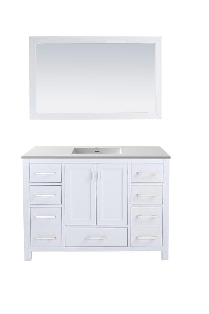 Laviva Wilson 48" White Bathroom Vanity with Matte White VIVA Stone Solid Surface Countertop 313ANG-48W-MW