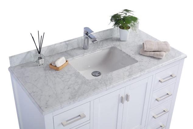 Laviva Wilson 48" White Bathroom Vanity with White Carrara Marble Countertop 313ANG-48W-WC
