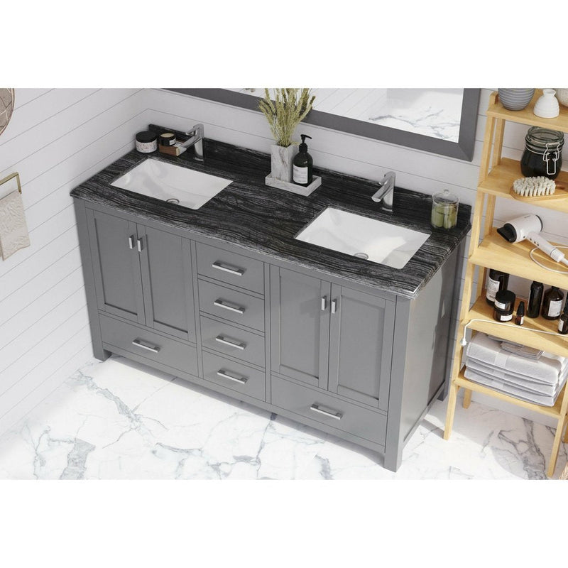Laviva Wilson 60" Grey Double Sink Bathroom Vanity with Black Wood Marble Countertop 313ANG-60G-BW