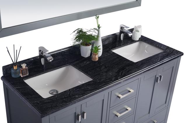 Laviva Wilson 60" Grey Double Sink Bathroom Vanity with Black Wood Marble Countertop 313ANG-60G-BW
