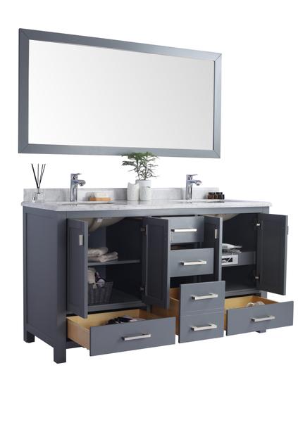 Laviva Wilson 60" Grey Double Sink Bathroom Vanity with White Stripes Marble Countertop 313ANG-60G-WS