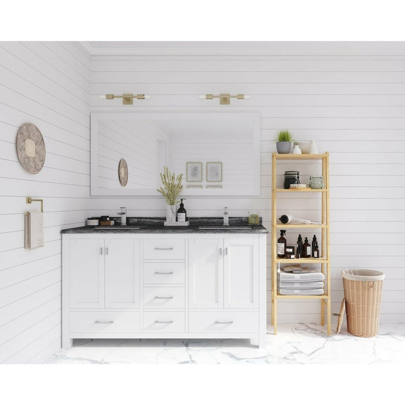 Laviva Wilson 60" White Double Sink Bathroom Vanity with Black Wood Marble Countertop 313ANG-60W-BW