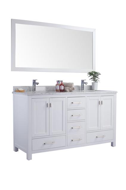 Laviva Wilson 60" White Double Sink Bathroom Vanity with White Carrara Marble Countertop 313ANG-60W-WC
