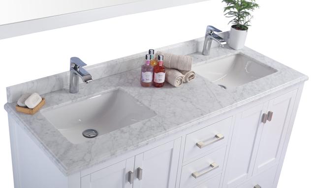Laviva Wilson 60" White Double Sink Bathroom Vanity with White Carrara Marble Countertop 313ANG-60W-WC