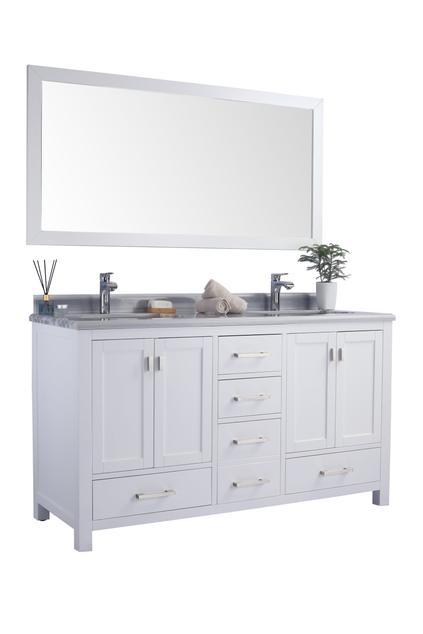 Laviva Wilson 60" White Double Sink Bathroom Vanity with White Stripes Marble Countertop 313ANG-60W-WS