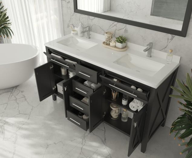 Laviva Wimbledon 60" Espresso Double Sink Bathroom Vanity with Black Wood Marble Countertop 313YG319-60E-BW