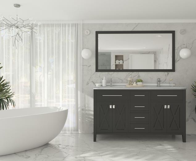 Laviva Wimbledon 60" Espresso Double Sink Bathroom Vanity with White Stripes Marble Countertop 313YG319-60E-WS