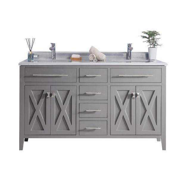 Laviva Wimbledon 60" Grey Double Sink Bathroom Vanity with White Stripes Marble Countertop 313YG319-60G-WS