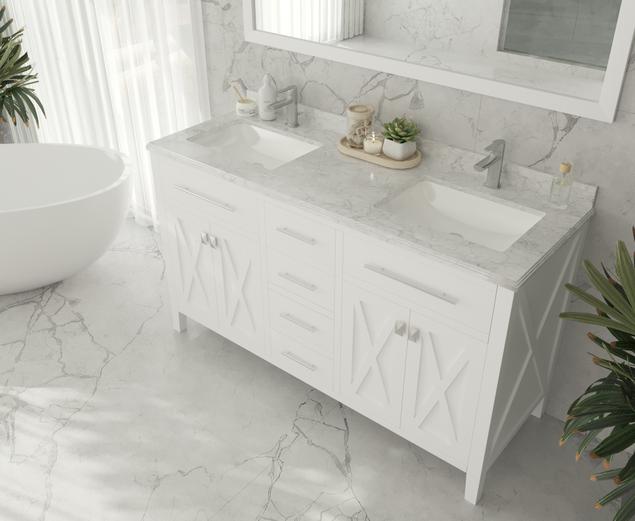 Laviva Wimbledon 60" White Double Sink Bathroom Vanity with White Carrara Marble Countertop 313YG319-60W-WC