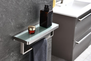 Lexora Bagno Bianca Stainless Steel White Glass Shelf w/ Towel Bar - Brushed Nickel LST18152BN-WG